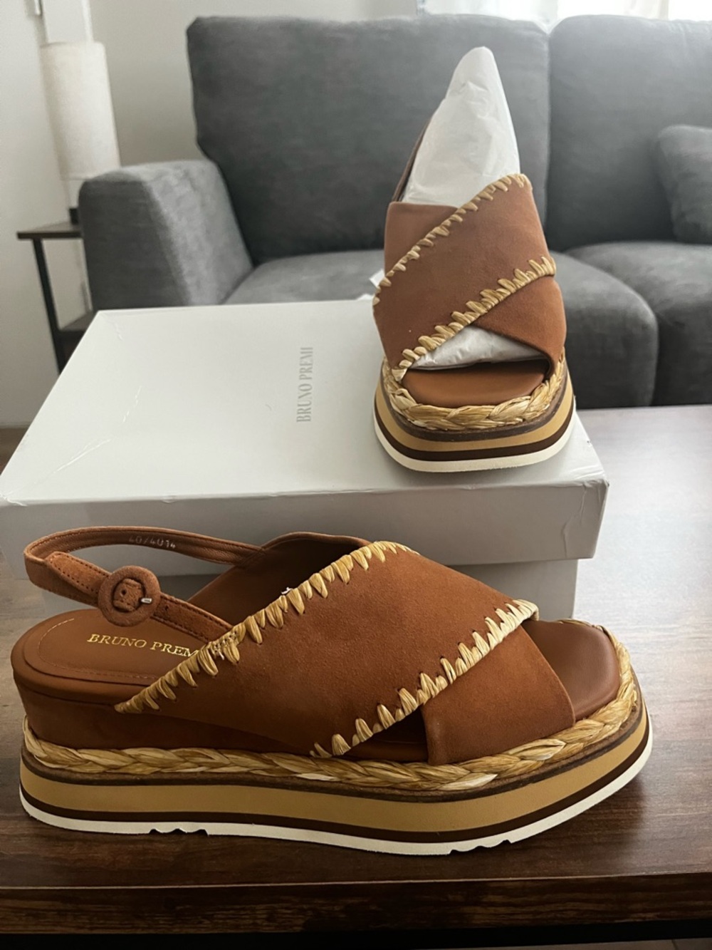 Anthropologie Brown Suede Platform Slingback Sandals